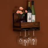 ONIJA Wood Wine Rack Shelf & Stemware Glass Holder Organizer Unique Bar Shelving Rustic Wedding Gift Wine Rack Wall Mounted 3 Bottles and 4 Wine Glass Rack Holder