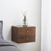 ONIJA Sheesham Wooden Floating Bedside End Table Decorative Side Tables with 2 Drawer Storage for Bedroom Living Room (Two Drawer)