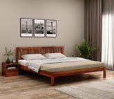 ONIJA Solid Sheesham Wood Queen Size Bed Without Storage for Bedroom - Wooden Queen Size Cot Bed for Home - Handcrafted Furniture Platform Double Bed (Honey Finish)