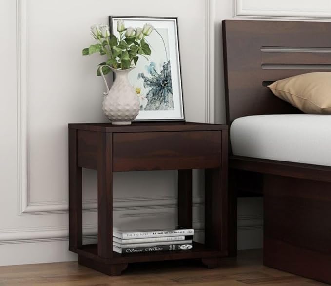 ONIJA Bedside Table for Bedroom Nightstand Bedside Lamp Holder End Table with Drawer Shelf Storage for Living Room WALNUT FINISH