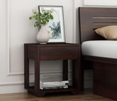 ONIJA Bedside Table for Bedroom | Nightstand Bedside Lamp Holder End Table with Drawer & Shelf Storage for Living Room - WALNUT FINISH