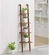 ONIJA 4 Tier Wooden Ladder Shelf 4-Tier Bookshelf Plant Flower Stand Storage Rack Organizer Modern Shelves Shelving Bookcase Wooden Stable Wooden Frame Furniture Home for Living Room
