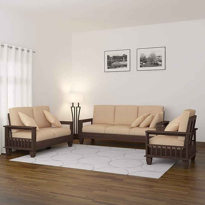 ONIJA Wooden Seater Sofa Set for Living Room 3+2+1 Seater Sofa for Office Lounge Six Seater Sofa Sets for Home Sheesham Wood Walnut Finish