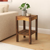 ONIJA Solid Sheesham Wood Lamp Side Table with Lower Shelf (Style-02) Brown