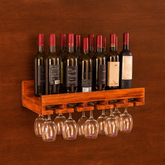 ONIJA Wooden Wine Rack, Wine Display Stand, Wall Hanging Suspension, Creative Glass Wine Rack Cup Holder Kitchen, Living Room Bar Shelf