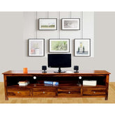 ONIJA Solid Wood SHEESHAM Wood Four Drawer Natural TV Entertainment Unit for Living Room
