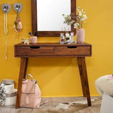 ONIJA Solid Sheesham Wood Study Table with 2 Drawers Writing Desk Wooden Laptop Table Multipurpose Workstation for Study Room Home and Office (Honey Finish)