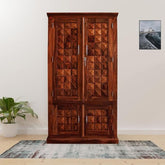ONIJA Solid Sheesham Wood Almirah/Wardrobe with Four Doors for Bedroom, Natural Honey Finish