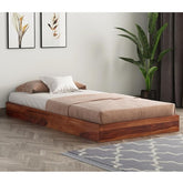 ONIJA Wood Low Height Single Size Bed Without Storage - Wooden Platform Palang Single Bed for Bedroom Living Room - Sturdy & Stylish Single Cot (Honey Finish)