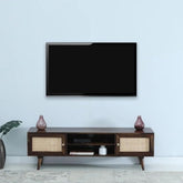 ONIJA Perk Rattan Solid Wood Tv Unit/Cabinet for LED LCD | Cane Design TV Stand for Living Room and Bedroom | Pure Sheesham Wood, Dark Walnut Finish|