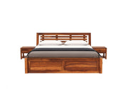 Vraxen Sheesham Wood Queen Size Bed With Storage (Honey Finish)
