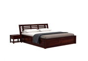 Vraxen Sheesham Wood Queen Size Bed With Storage (Walnut Finish)