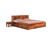 Avrox Sheesham Wood Queen Size Bed With Storage (Honey Finish)