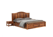 Zayrit Sheesham Wood Queen Size Bed With Storage (Honey Finish)