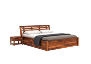 Vraxen Sheesham Wood Queen Size Bed With Storage (Honey Finish)