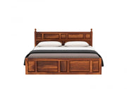 Zyavon Sheesham Wood Queen Size Bed With Storage (Honey Finish)