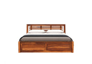 Vraxen Sheesham Wood Queen Size Bed With Storage (Honey Finish)