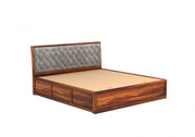 Moventis Sheesham Wood Queen Size Bed With Storage (Honey Finish)