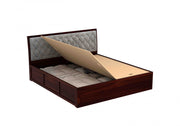 Moventis Sheesham Wood Queen Size Bed With Storage (Walnut Finish)