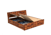 Olyvaris Sheesham Wood Queen Size Bed With Storage (Honey Finish)