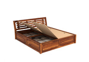 Vraxen Sheesham Wood Queen Size Bed With Storage (Honey Finish)