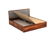 Moventis Sheesham Wood King Size Bed With Storage (Honey Finish)