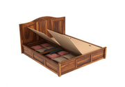 Zayrit Sheesham Wood Queen Size Bed With Storage (Honey Finish)