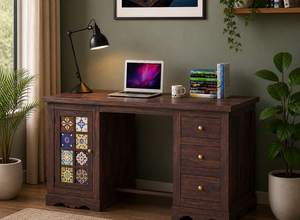 Drathian Solid Wood Study Table (Walnut Finish)