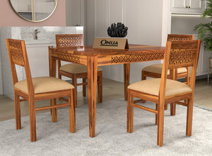 Thravis Sheesham Wood Dining Set 4 Seater (Honey Finish)