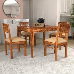 Thravis Sheesham Wood Dining Set 4 Seater (Honey Finish)