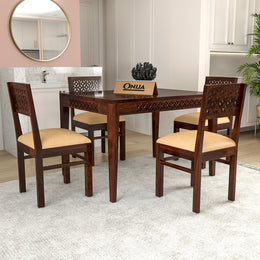 Thravis Sheesham Wood Dining Set 4 Seater (Walnut Finish)
