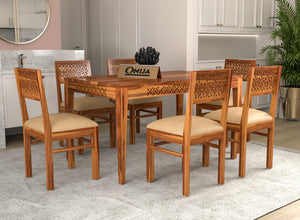 Thravis Sheesham Wood Dining Set 6 Seater (Honey Finish)