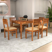 Thravis Sheesham Wood Dining Set 6 Seater (Honey Finish)