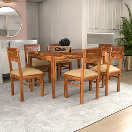 Thravis Sheesham Wood Dining Set 6 Seater (Honey Finish)