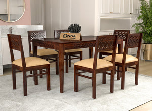 Thravis Sheesham Wood Dining Set 6 Seater (Walnut Finish)