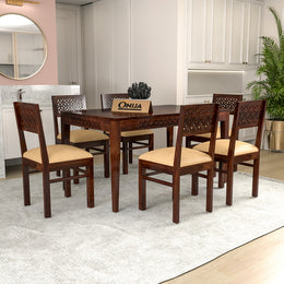 Thravis Sheesham Wood Dining Set 6 Seater (Walnut Finish)