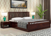 Orvith Sheesham Wood Queen Size Bed With Storage (Walnut Finish)