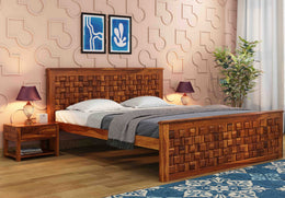 Kavyex Sheesham Wood King Size Bed Without Storage (Honey Finish)