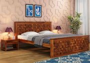Kavyex Sheesham Wood Queen Size Bed Without Storage (Honey Finish)