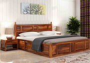 Zyavon Sheesham Wood King Size Bed With Storage (Honey Finish)