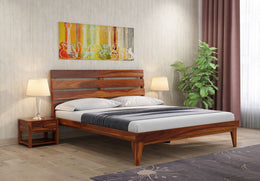 Dravyan Sheesham Wood King Size Bed Without Storage (Honey Finish)