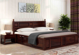 Zyavon Sheesham Wood King Size Bed With Storage (Walnut Finish)