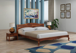 Sthavik Sheesham Wood King Size Bed Without Storage (Honey Finish)