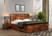 Xavrit Sheesham Wood King Size Bed With Storage (Honey Finish)