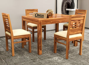 Valtor Sheesham Wood Dining Set 4 Seater (Honey Finish)
