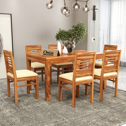 Valtor Sheesham Wood Dining Set 6 Seater (Honey Finish)