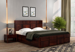 Xavrit Sheesham Wood Queen Size Bed With Storage (Walnut Finish)