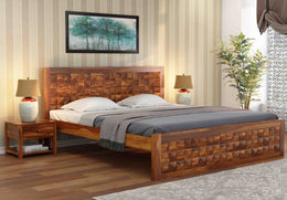 Takshor Sheesham Wood King Size Bed Without Storage (Honey Finish)