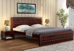 Takshor Sheesham Wood Queen Size Bed Without Storage (Walnut Finish)