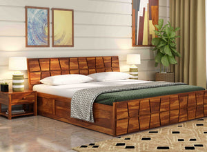 Olyvaris Sheesham Wood King Size Bed With Storage (Honey Finish)